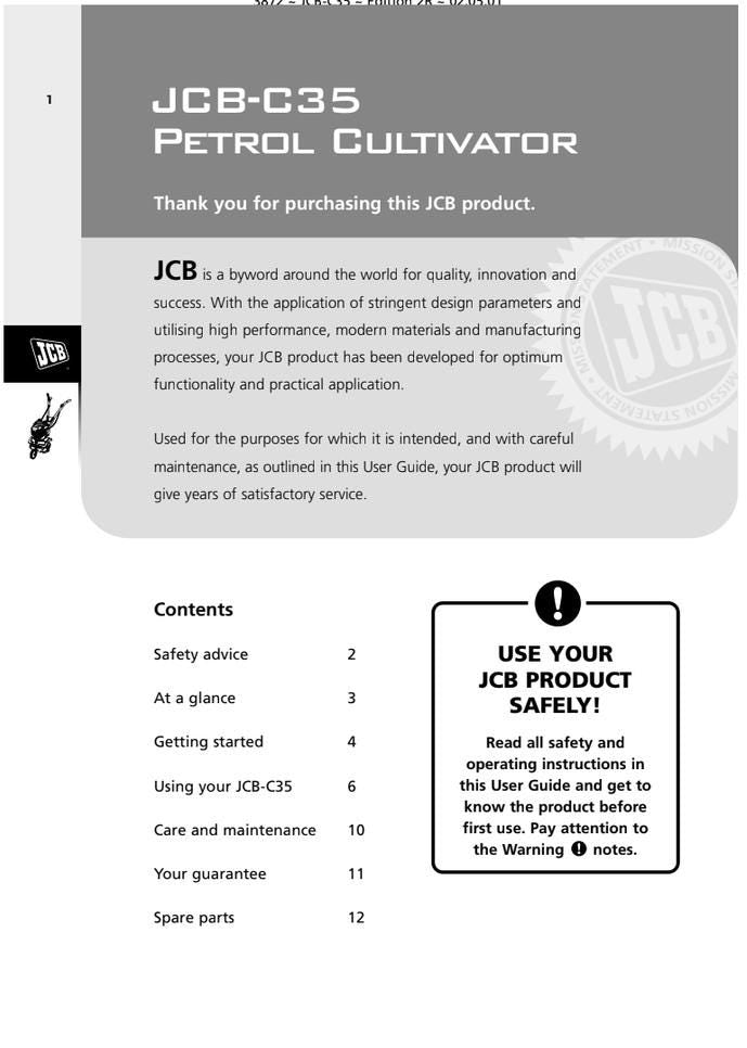 JCB JCB-C35 Petrol Cultivator User Guide (2001 Edition) PDF Download
