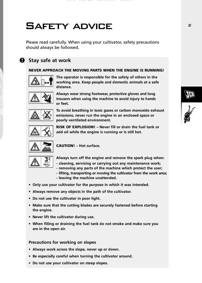 JCB JCB-C35 Petrol Cultivator User Guide (2001 Edition) PDF Download