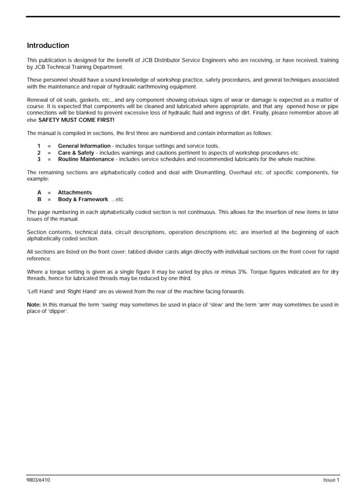 JCB JS130 / JS160 Tracked Excavator Service Manual (1996-2004 Edition) PDF Download