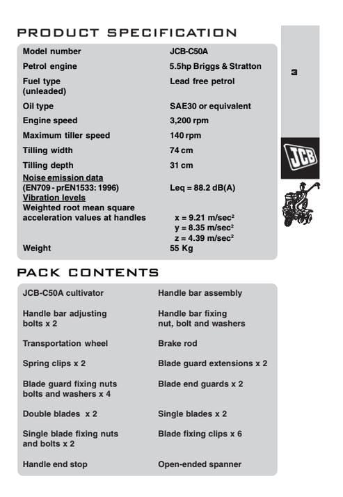 JCB JCB-C50A Petrol Cultivator User Guide (2003 Edition) PDF Download
