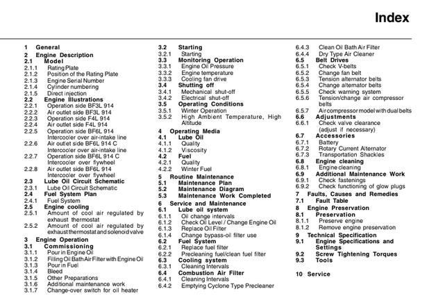 Deutz 914 Series Diesel Engine Operation Manual (2001 Edition) PDF Download