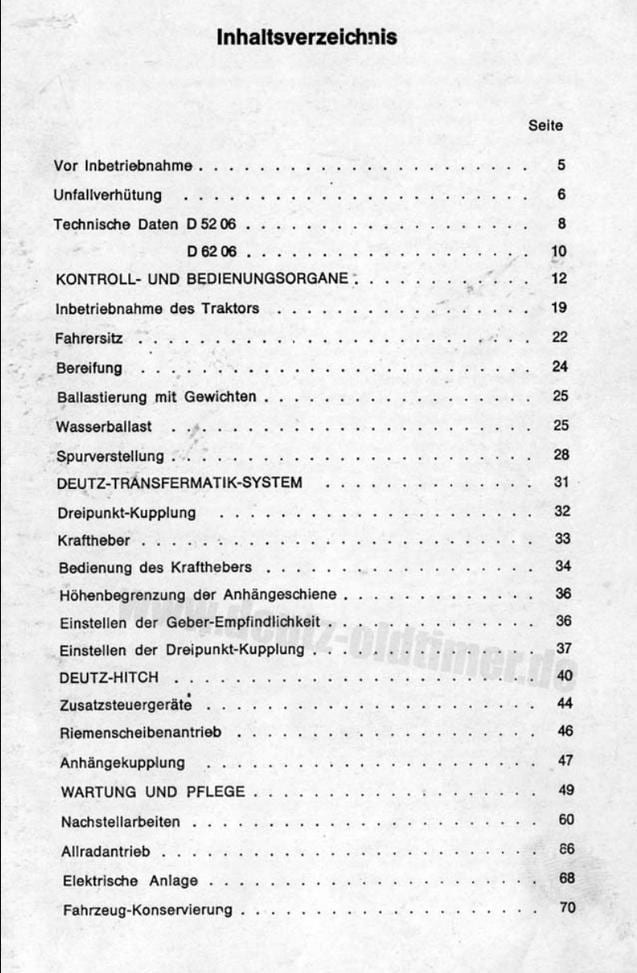 Deutz D5206 / D6206 Diesel Tractor Operators Manual PDF Download