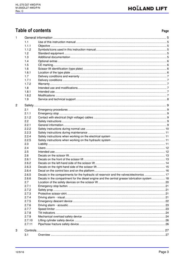 Holland Lift HL275 D27 / M150DL27 Combistar Scissor Lift User Manual PDF Download