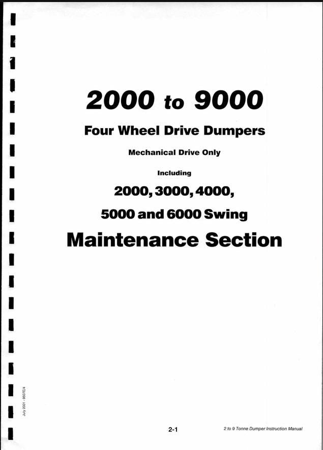 Terex Benford 2000 3000 4000 5000 6000 7000 9000 Site Dumper Instruction Manual (Mechanical Drive 4WD 2001) Pdf Download