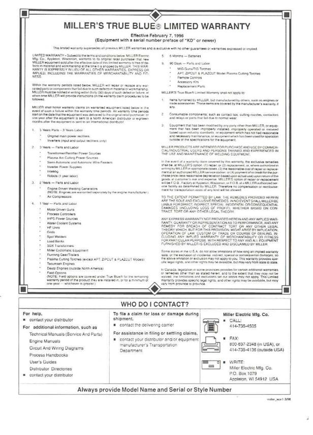 Miller Bobcat 225G Plus Welding Generator Owners Manual (1996) PDF Download