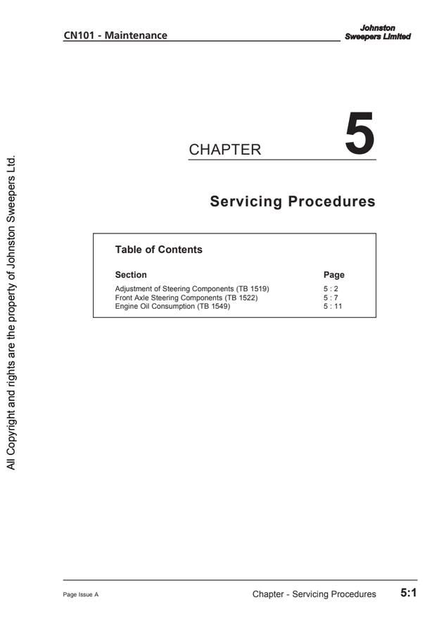 Johnston CN101 Suction Sweeper Maintenance Manual (2013) PDF Download