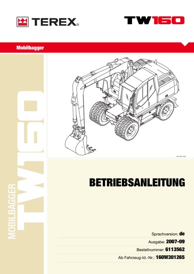 Terex TW160 Mobile Excavator Operators Manual (2007) PDF Download