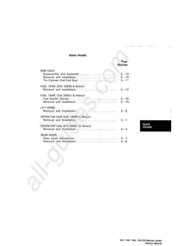 Bobcat 741 / 742 / 742B / 743 / 743B / 743DS Skid-Steer Loader Service Manual PDF Download