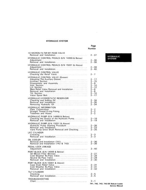 Bobcat 741 / 742 / 742B / 743 / 743B / 743DS Skid-Steer Loader Service Manual PDF Download